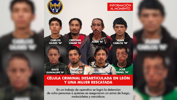 Desarticulan a grupo delictivo en León y rescatan a una mujer; hay 8 detenidos 23 de enero de 2025.png