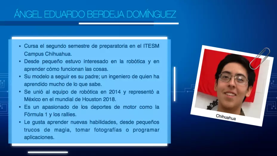Equipo mexicano del Mundial de Robótica, Angel Berdeja