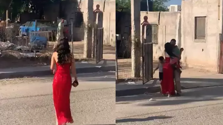 Graduada visita a su papa albañil.