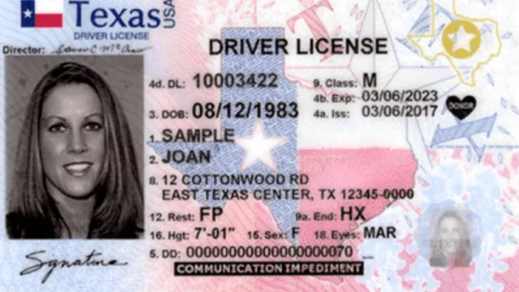 Una licencia de conducir Real ID emitida por Texas.