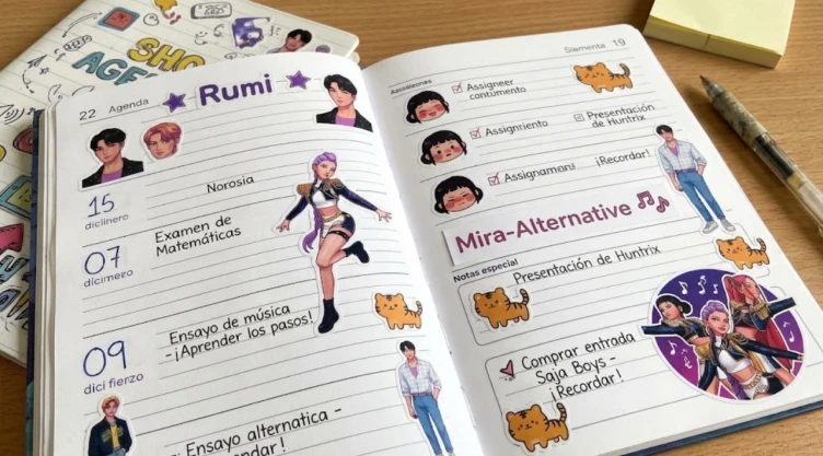 6 plantillas de stickers de los personajes de KPop Demon Hunters para imprimir y decorar una agenda escolar