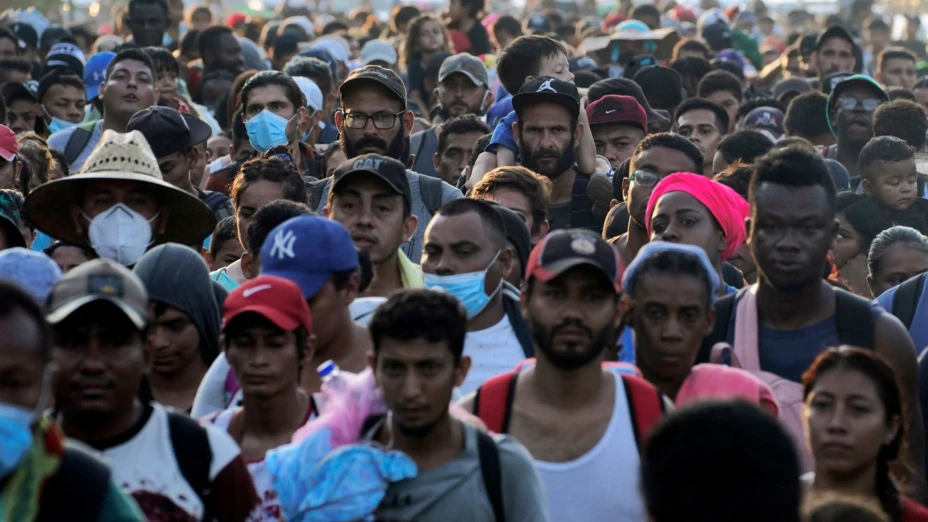Caravana de migrantes en Huehuetán, Chiapas, México