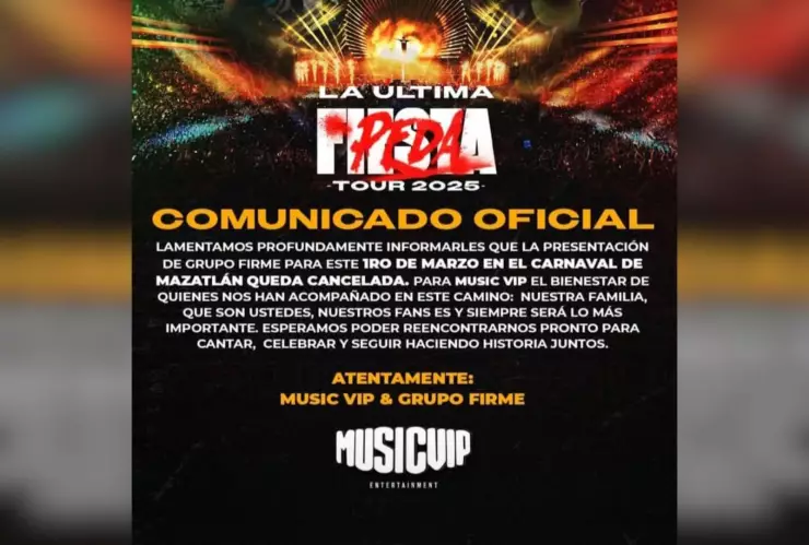 Grupo Firme cancela presentación en el Carnaval de Mazatlán
