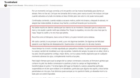 “Te extrañaré" es otro de los poemas del presunto feminicida de Iztacalco en el que habla sobre un cuerpo frío e inmóvil