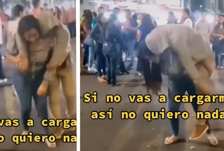 Joven carga a su novio