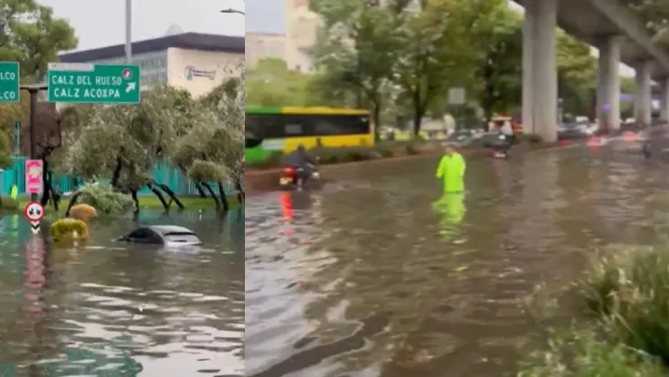 Fuertes lluvias paralizan la CDMX afectando la circulación en Tlalpan