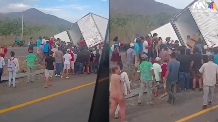 Rapiña en Sinaloa: Saquean tráiler de carga tras accidente en carretera de Escuinapa