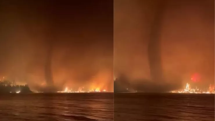 Captan extraño tornado de fuego durante incendio forestal