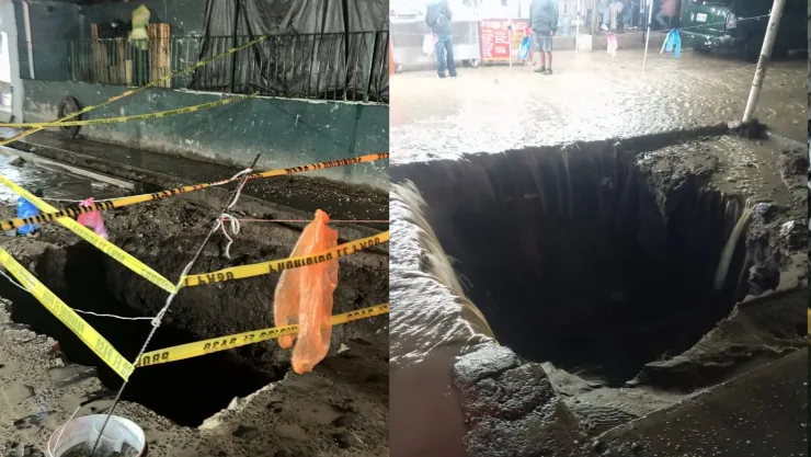 VIEO Se abre GRAN socavón en Tlaquepaque a causa de las lluvias; tiene una profundidad de 4 metros