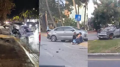 Brutal accidente en la zona hotelera de Cancún deja camioneta volcada y otro auto perdida total; ¿Hay lesionados?