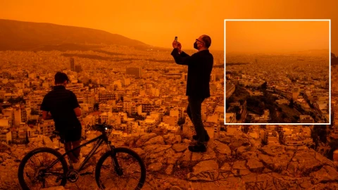 Cielo de Grecia se pinta de color naranja