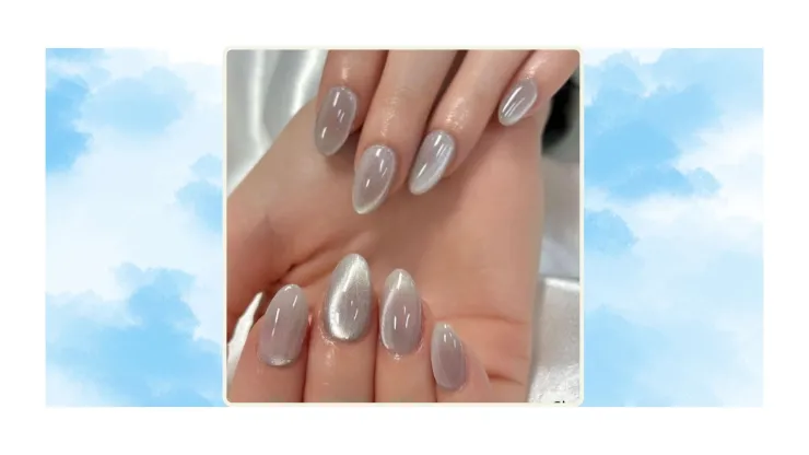 Uñas blancas cat eye clásico perlado