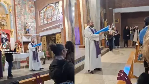 Sacerdote “bendice” a niños con una pistola de agua y genera polémica