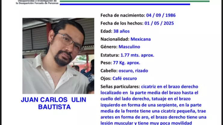 Juan Carlos Ulin Bautista desaparecido Tabasco