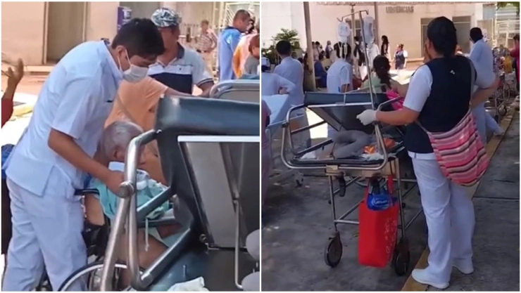 Personal del hospital Huixtla, en Chiapas, llevó a los pacientes al patio.