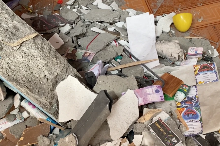 Hogar de la familia Frías después de una explosión.