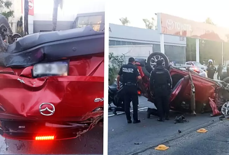 Accidente León, Gto: vuelcan sobre bulevar Adolfo López Mateos