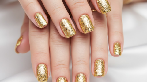 Uñas con dorado Año Nuevo