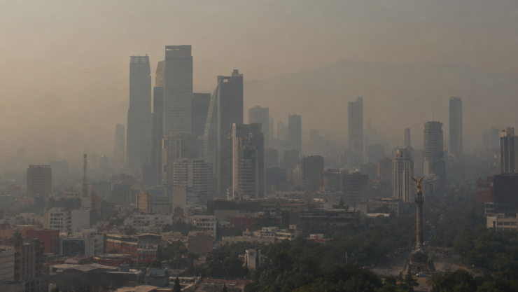 Edificios que muestran la calidad de aire contaminado en la ciudad de México