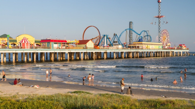 una vista de la costa de Galveston en Texas