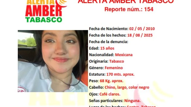 ALERTA AMBER TABASCO: Osiris Monserrat Torres Córdova desapareció en Centro