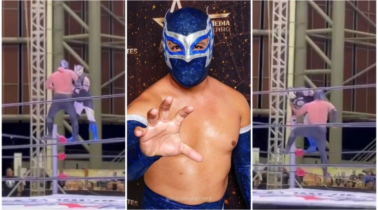 Luchador “Misterius” minutos antes de su caída en la Arena de San Marcos en Aguascalientes