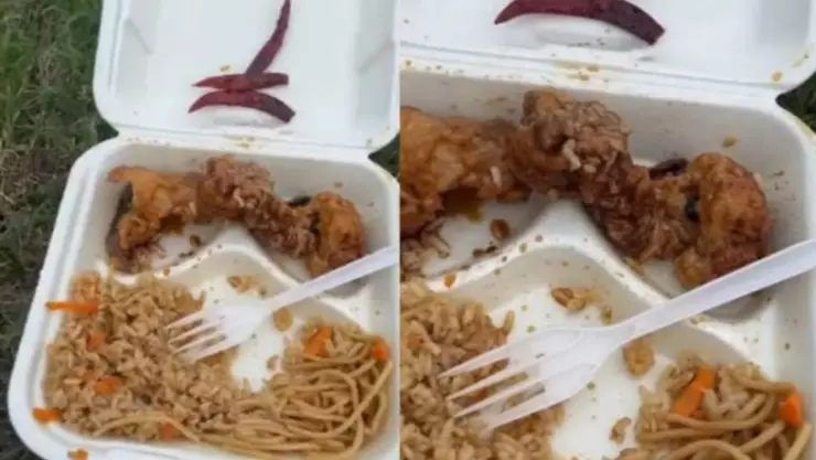 Mujer graba cómo un pollo frito se mueve solo