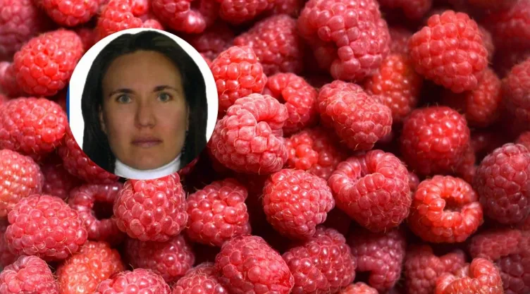 Foto de frambuesas y de Zulma Guzmán, acusada de asesina serial en Colombia