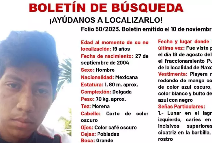 Boletín de búsqueda en Yucatán FGE busca a Sergio Ángel Armando Carballo Pech de 19 años de edad