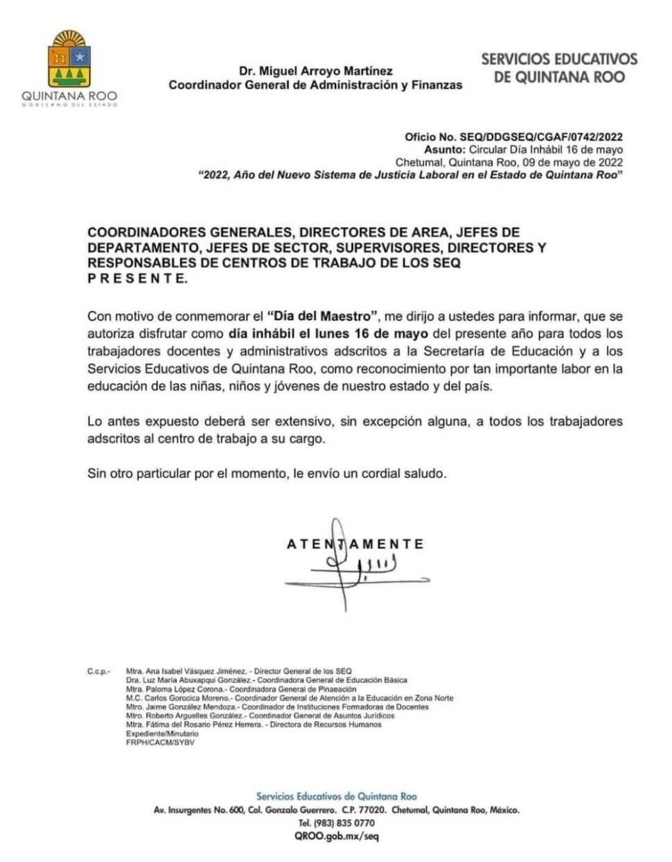 Habrá puente por el Día del maestros en Quintana Roo