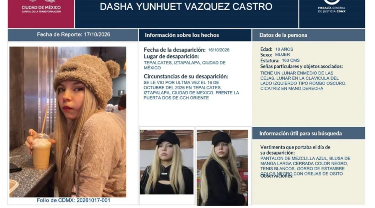 Desaparece Dasha Yunhuet Vázquez Castro, estudiante del CCH Oriente.