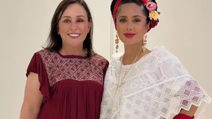 Rocío Nahle presume a Salma Hayek vestida de jarocha