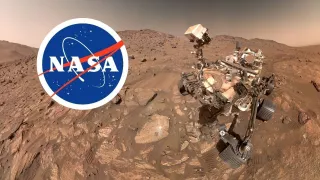 Imagen del planeta Marte y del logo de la NASA.