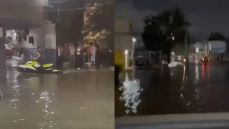 VIDEO | Vecinos de la colonia San Rafael aprovechan la lluvia para divertirse con una moto acuática