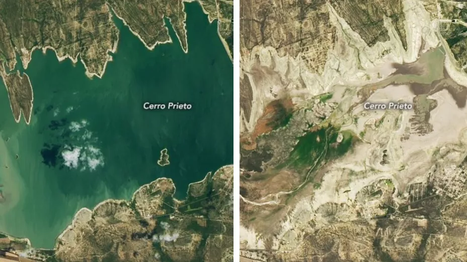 La Presa Cerro Prieto en Nuevo León está prácticamente seca, esta es la imagen comparaque compartió la NASA.