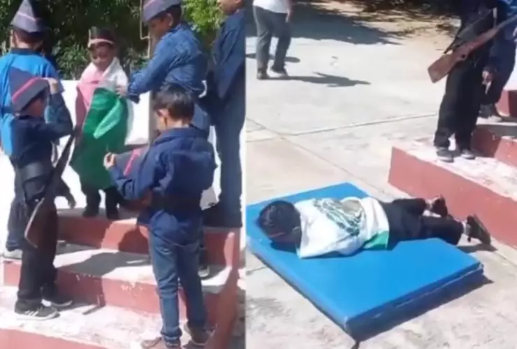 VIDEO: ¡Esto es cine! Niño se avienta con la bandera de México como Juan Escutia