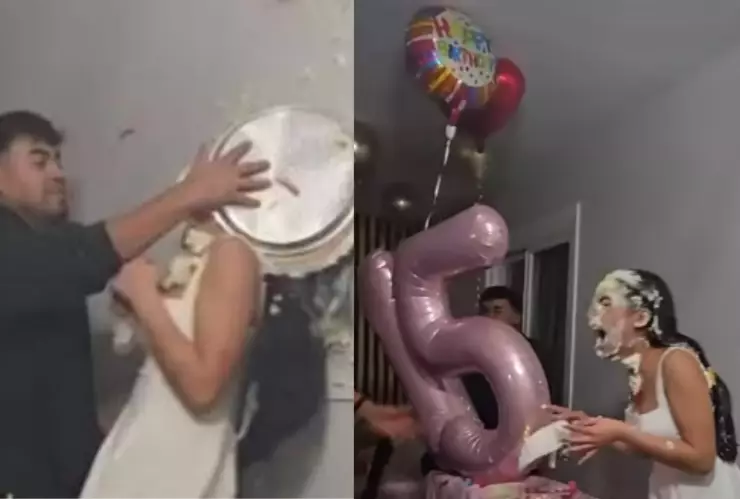 Avientan pastel a quinceañera