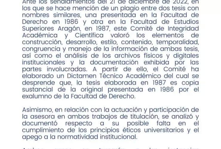 ¿Qué dijo la FES Aragón sobre la tesis de la ministra Yasmín Esquivel?