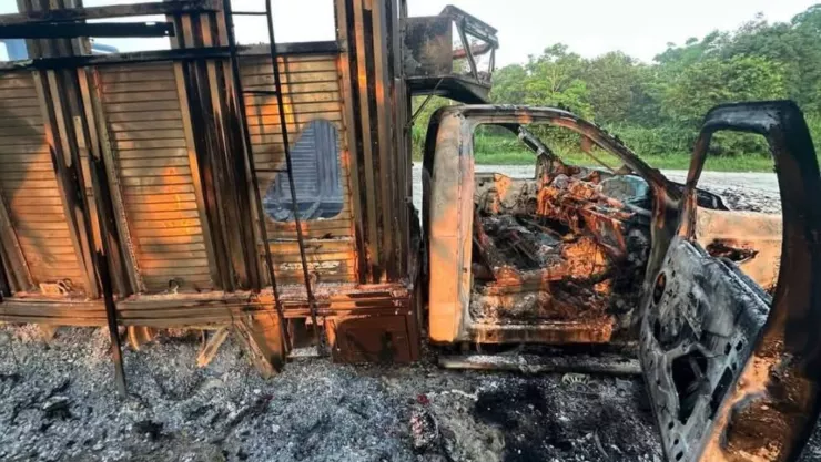 Incendio consume camión en Chiapas; llevaba palma africana a extractora