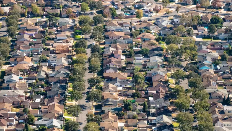 Las casas en una vista panor&aacute;mica de la ciudad de Inglewood en California