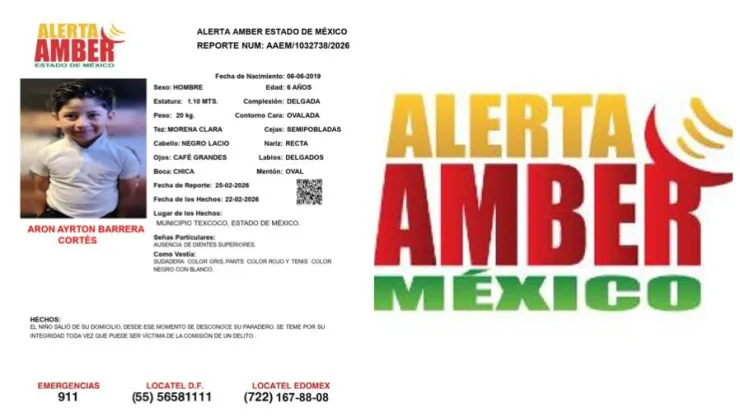 Activan Alerta Amber por desaparición de Aron Barrera en Edomex