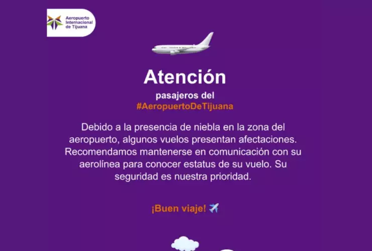 Restrasos por neblina en el aeropuerto de Tijuana hoy