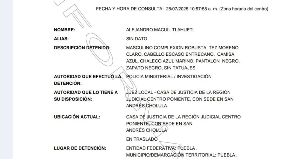 Registro detención comandante