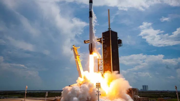 SpaceX Falcon-9 Rocket And Crew Dragon Capsule Launches From Cape Canaveral Sending Astronauts To The International Space Station