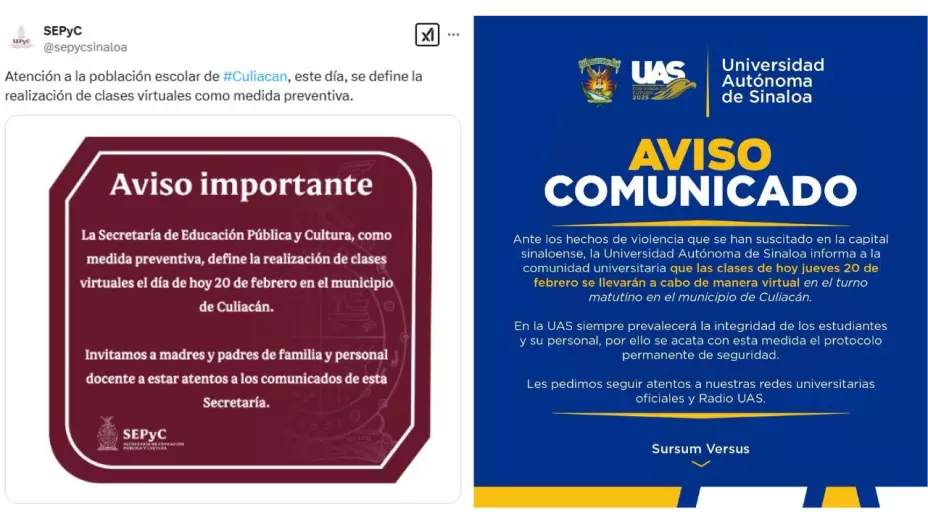 Suspenden clases presenciales en Culiacán tras operativos importantes
