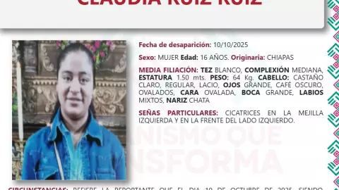 Claudia Ruiz Ruiz desaparecida San Cristóbal de las Casas, Chiapas