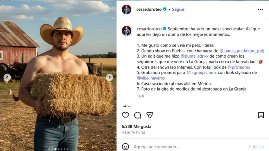 La foto de César Doroteo en modo granjero que emocionó a sus fans.