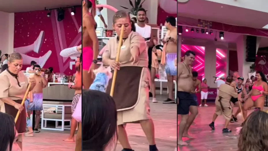 VIDEO_ Empleada de limpieza de hotel en Cancún se viraliza tras bailar en pool party