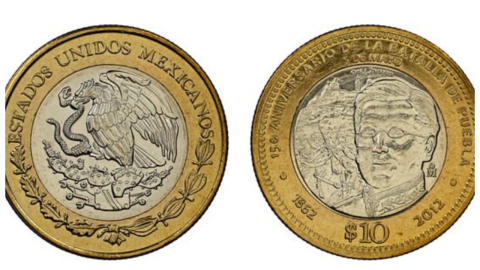 moneda de 10 pesos batalla de puebla