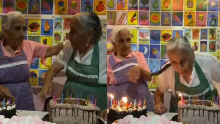 Abuelitas gemelas se pelean en su cumpleaños